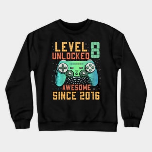 Kids Level Unlocked 8th Birthday Year Old Gamer Bday Crewneck Sweatshirt